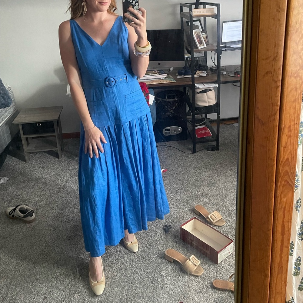 Nicholas Clemence Pleated MIDI Dress in Olympic Blue